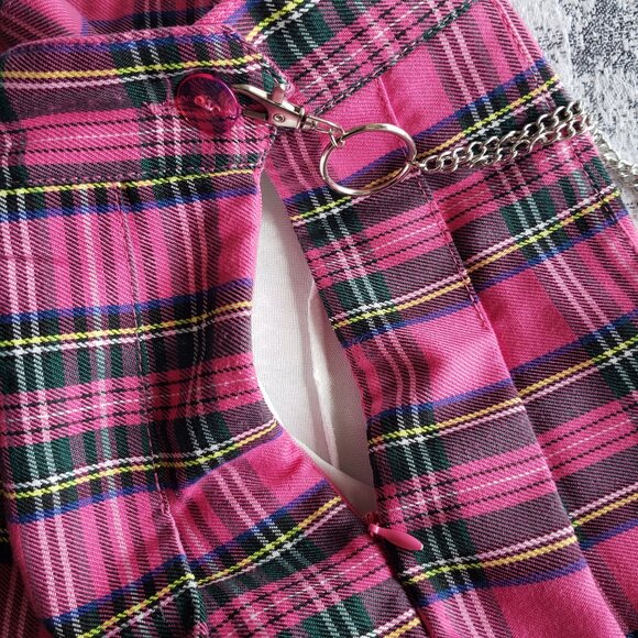 Cute Pink Tartan Punk Kilt w/ wallet chain DIY custom + ooak - Picture 6 of 14